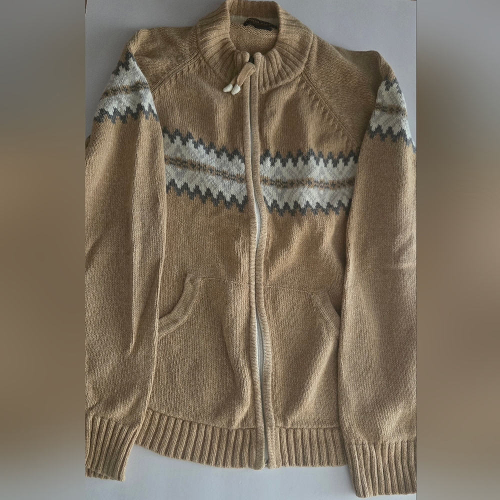Woolrich Vintage Fair Isle Chest Pattern Tan Zip-Up Sweater Grandmacore